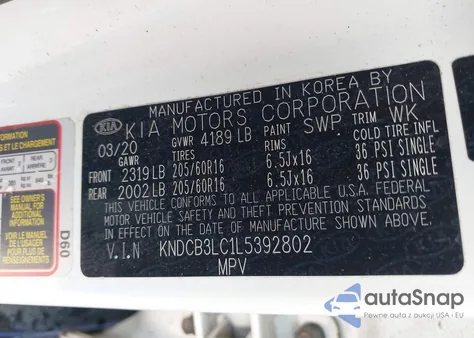 2020 Kia Niro Lxs из США, поврежденный, VIN KNDCB3LC1L5392802